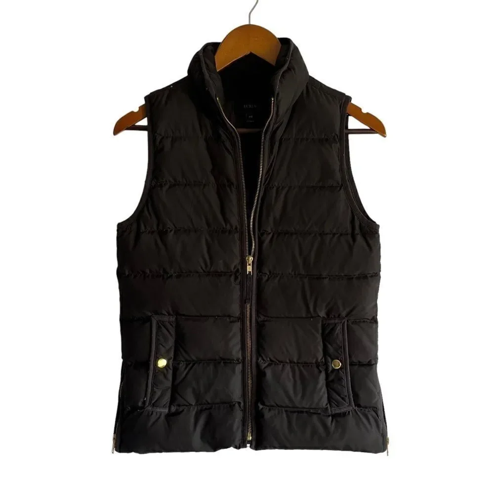 J. Crew Black Puffer Vest with Gold Hardware